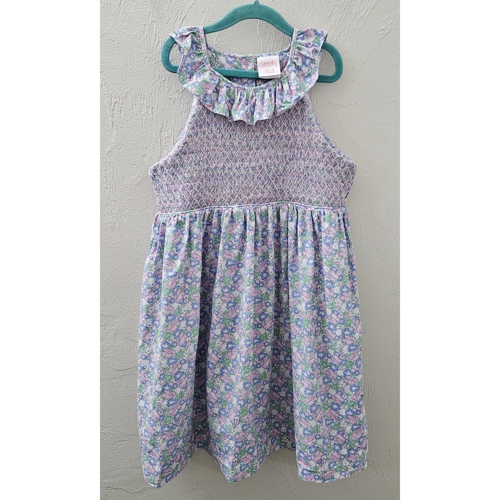 Girls Lavender Floral Ruffle Neck Dress